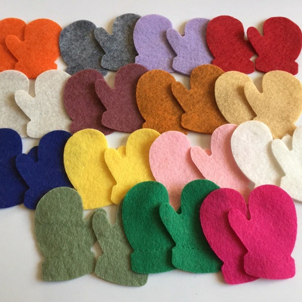 Wool Felt Winter Mitten Die Cut 30 total - Random Colored *stock image - Holiday Crafts - Kids Crafts - Christmas decor - Winter crafts