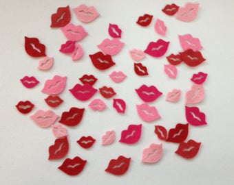 Wool Felt Lips 50 total Die Cuts - Pinks and Reds - Crochet Doll Lips - Dolls Lips - Felt lips