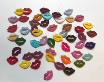 Wool Felt Lips 50 (5/8in size only) total Die Cuts - Random colors *stock image - Crochet Doll Lips - Dolls Lips