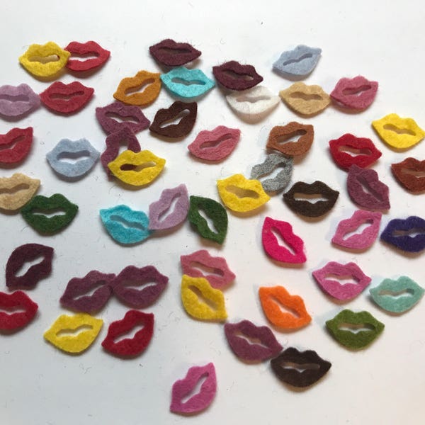 Wool Felt Lips 50 (5/8in size only) total Die Cuts - Random colors *stock image - Crochet Doll Lips - Dolls Lips