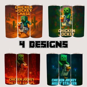 Trendy Cartoon Characters 20oz Tumbler Png, Chicken Jockey 20 oz Skinny Tumbler Png, Pixel Game Characters Straight Tumbler Wrap Png