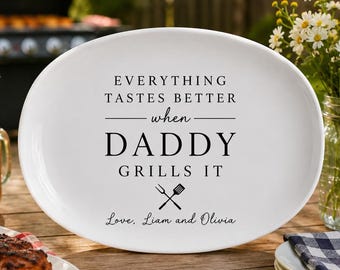 Personlig grillfat för fars dag, personlig present till pappagrillmästare, grillfat för pappa, present till pappa som grillälskare
