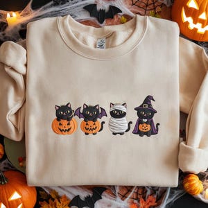 Embroidered Black Cat Pumpkin Shirt, Cute Halloween Sweatshirt, Spooky Autumn Hoodie, Ghost Bat Cat Lover Gift, Fall Cozy Shirt, Cozy Season