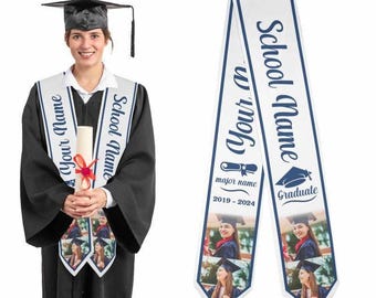 Benutzerdefinierte Abschluss-Stola mit Fotos, Ihre Schulfarben Personalisierte Stola, personalisierte Text-Grad-Stola-Schärpe, Geschenk für bestandenen Abschluss, Klasse von 2026