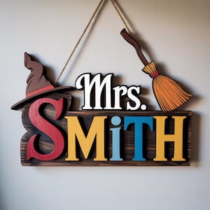 Teacher Wizard Custom Name Personalized Teacher Door Sign, Classroom Decor, Teacher Door Hanger, Teacher Classroom Decor Halloween Decor