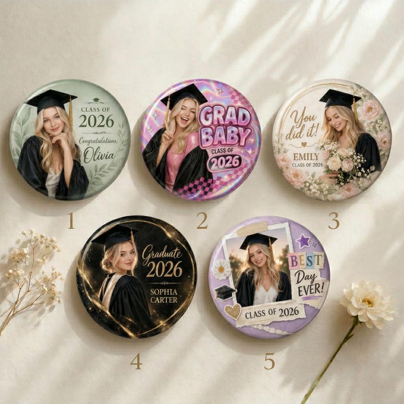 Personalized Graduation Button Pins 2026, Custom Photo Grad Pin, Class ...