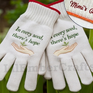 Embroidered In every seed, there’s hope Custom Gardening Gloves, Personalized Gift, Garden Lover, Garden Working Gloves, Outdoor Gloves