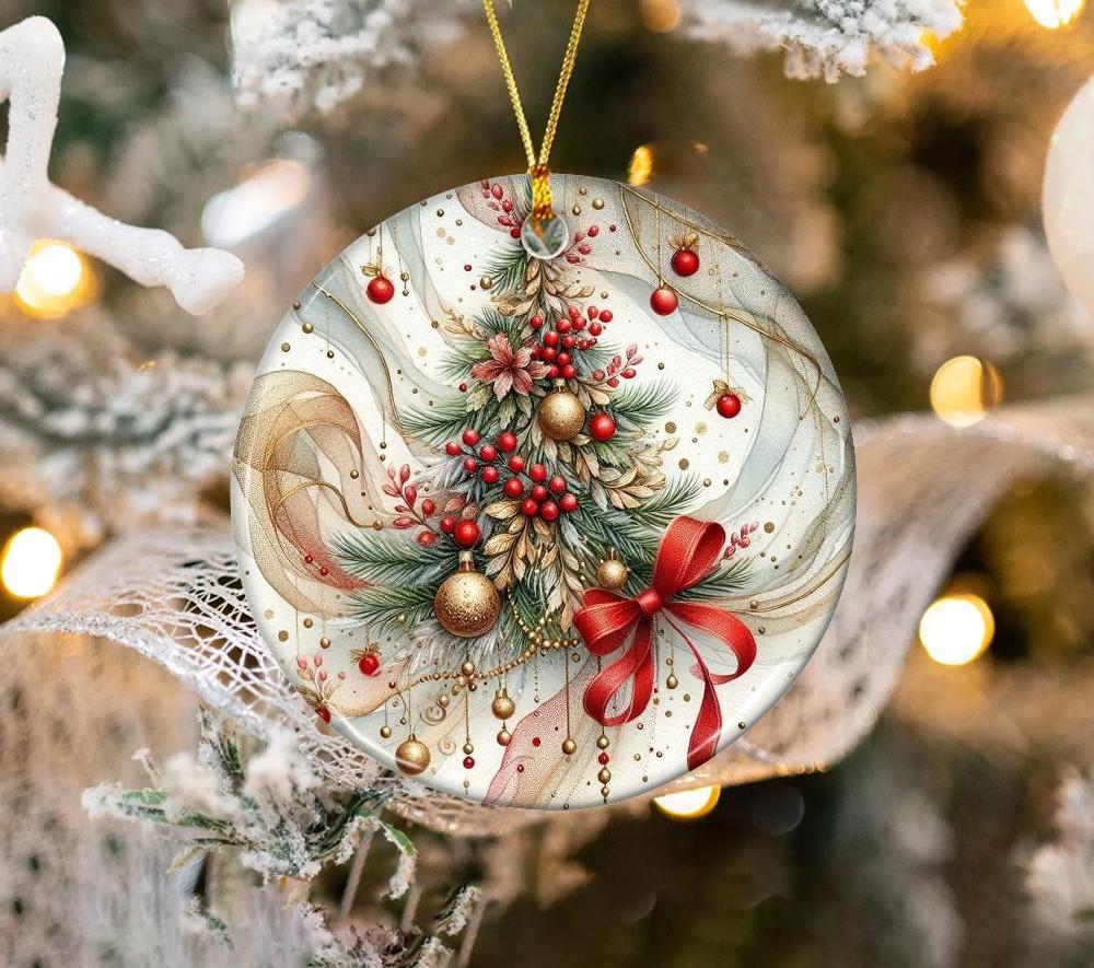 Boule De Noël Ancienne – Verre Clouté Or, Argent, Rouge, Vintage