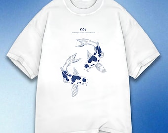 Koszulka z rybą Koi, unikatowy japoński wzór Koi, artystyczny t-shirt z nadrukiem ryby, top inspirowany anime, modna koszulka streetwear, wygodne kolory vintage