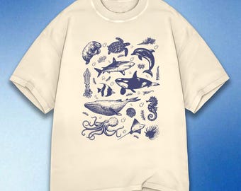 Sea Creatures T-Shirt, Meerestiere T-Shirt, Leben im Ozean, Meerestiere Shirt, Wal Shirt, Delfin T-Shirt, Manatee Shirt, Haifisch T-Shirt, Comfort Farben
