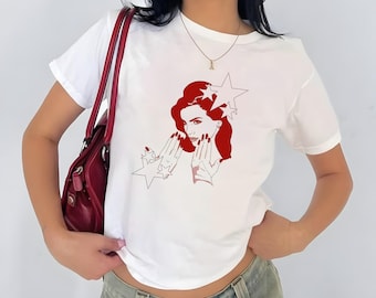 Koszulka dla niemowląt Red Star Girl dla kobiet, modna koszulka w stylu Y2K, estetyczna koszulka z grafiką, fajny, modny top, urocza koszulka z krótkim rękawem w stylu retro