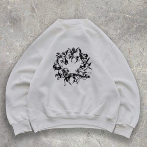 Unique Botanical Art Print Sweater, Nature Inspired Graphic Crewneck, Artistic Floral Design Sweatshirt, Casual Wear for Nature Lovers