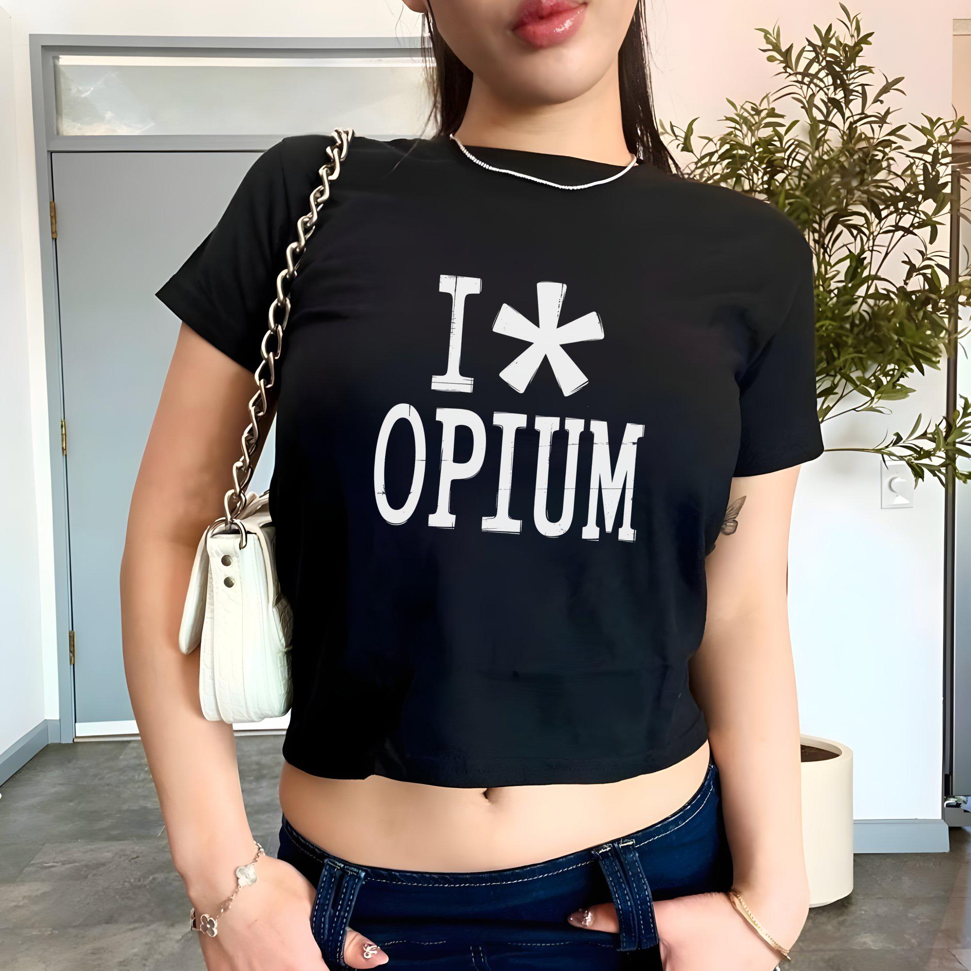 I Love Opium Baby Tee, Y2K Women's Fitted Tee, Retro 90s Top