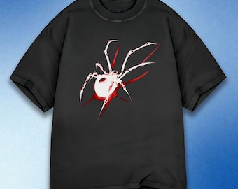 Camiseta con diseño de araña, camiseta gráfica única, camiseta de Halloween, estampado de araña aterrador, diseño de telaraña, camiseta urbana Y2K, colores unisex cómodos
