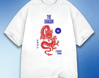 Legendary Dragon Graphic Tee, Cool Dragon Japan Kanji Shirt, Red and Blue Dragon Art, Unisex T-Shirt, Gift for Dragon Lovers, Comfort Colors