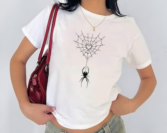 Camiseta divertida de telaraña para bebé, camiseta ajustada Y2K para mujer, top retro de los 90, top corto de moda Y2K, ropa Y2K, camisa vintage con estilo