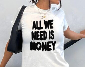Womens Baby Tee, Money Graphic Tee, Y2K Fashion, Aesthetic Clothes, Trendy Shirt, Cropped Top, Short Sleeve Shirt, Statement Tee