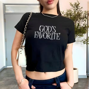 【Praying】GODS FAVORITE RHINESTONE CROP TEE Praying SSENSE Exclusive Black 'God's Favorite' Crop