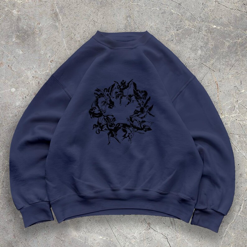 Floral print sweatshirt, navy blue crewneck, casual wear, botanical design pullover, unisex clothing, fall fashion, cozy outfit