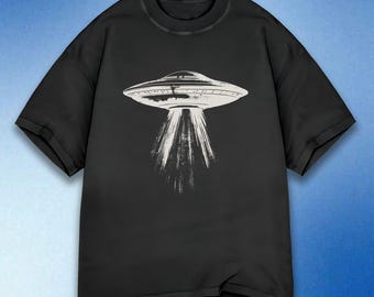 Koszulki z UFO, Koszulki z porwaniem przez kosmitów, Koszulka z latającym spodkiem, Science fiction, Koszulka z grafiką w stylu vintage, Koszulki z ufologią, Teoria spiskowa kosmitów, Kolory komfortu