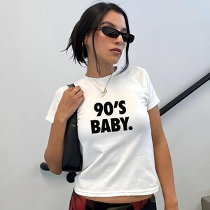 Trendy 90s Baby Baby Tee, Y2K Women&#39;s Fitted Tee, Retro 90s Top, Trendy Y2K Fashion Crop Top, Y2K Clothing, Stylish Vintage Shirt