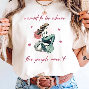 Retro Funny Introvert Beach Tee. Vintage Mermaid T-shirt, Comfort Colors,  I Want to be Where the People Aren&#39;t,  Princess Vacation Tee