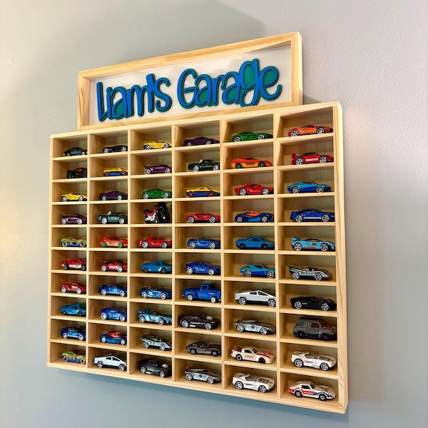 Personalized Solid Wood Toy Car Display Case Holds 60 Cars | Diecast 1:64 Toy Car Storage | Car Shelf  Wall Mounted Rack | Toy Car Garage