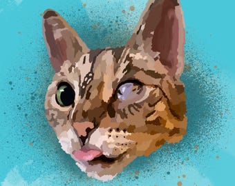 Hand Drawn Cat Portrait Print | Pet Art (Digital)