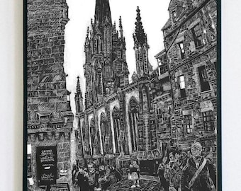 Edinburgh Church Scratchboard Art Print | Scotland Poster