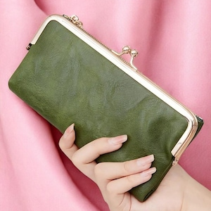 Cartera larga de cuero: cartera multifuncional para mujer, tarjetero y monedero con cremallera.