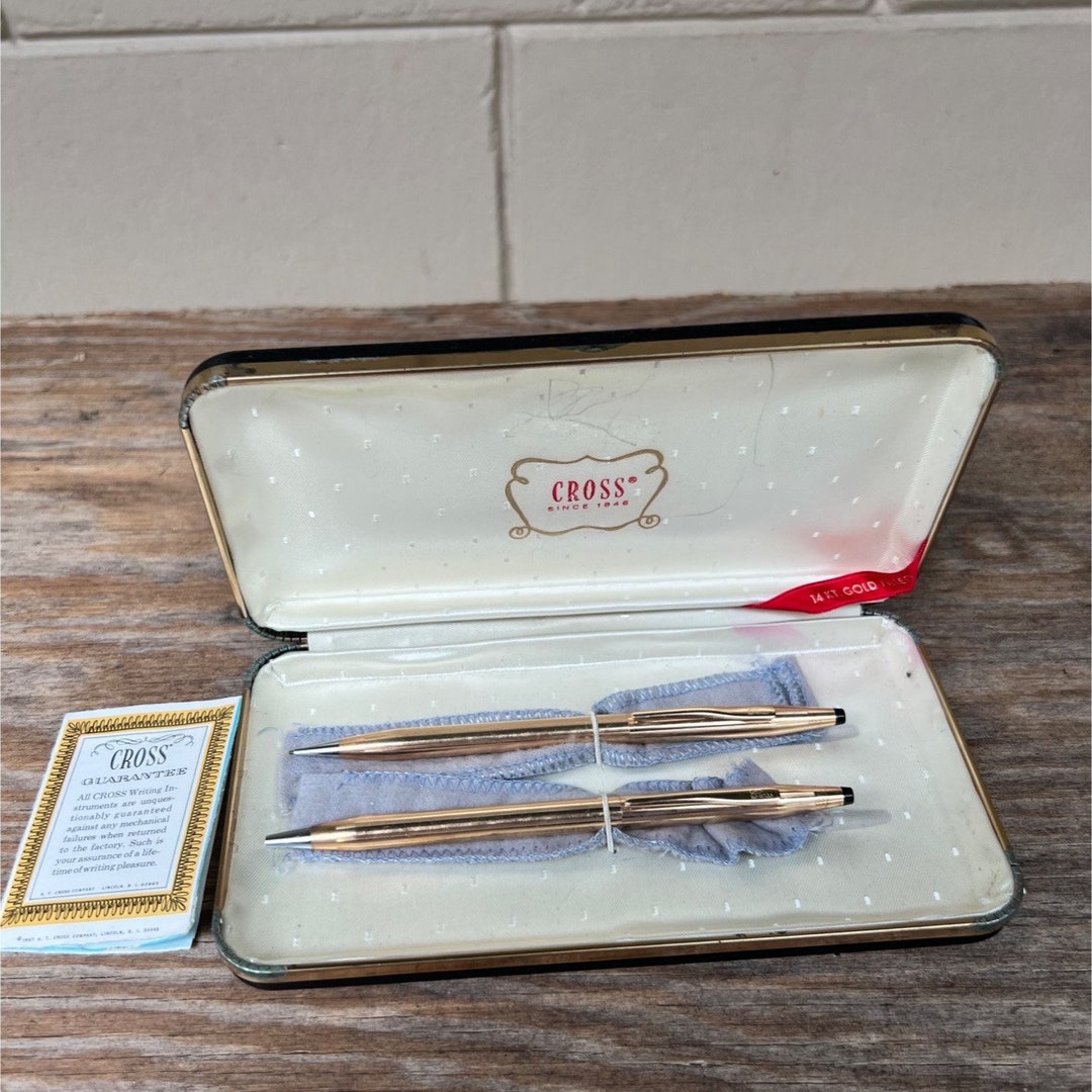 Vintage Cross 14K GOLD Filled Ball Point Pen & Pencil Set in