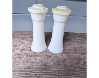 Tupperware Salt Pepper Shakers Tall White Plastic Vintage Hourglass Pair