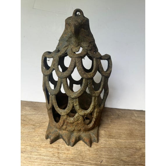 Japanese Cast Iron Eagle Lantern Hanging Tea Light Brutalist