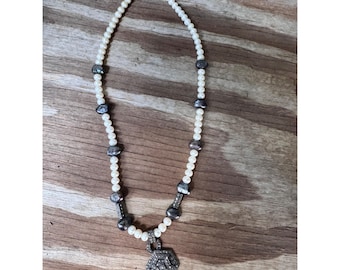 Sterling Silver Marcasite Pendant Necklace Freshwater Pearls 18 Inch