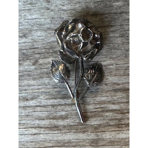 Vintage Sterling Silver Rose Brooch Sterling Silver