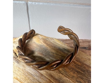 Solid Copper Cuff Bracelet Braided Twisted Rope Heavy Thick