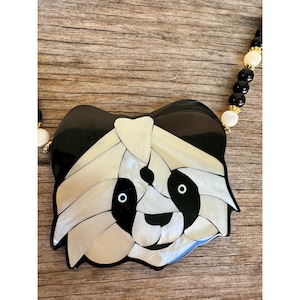 Vintage Lee Sands Black White Necklace Mosaic Panda Pendant