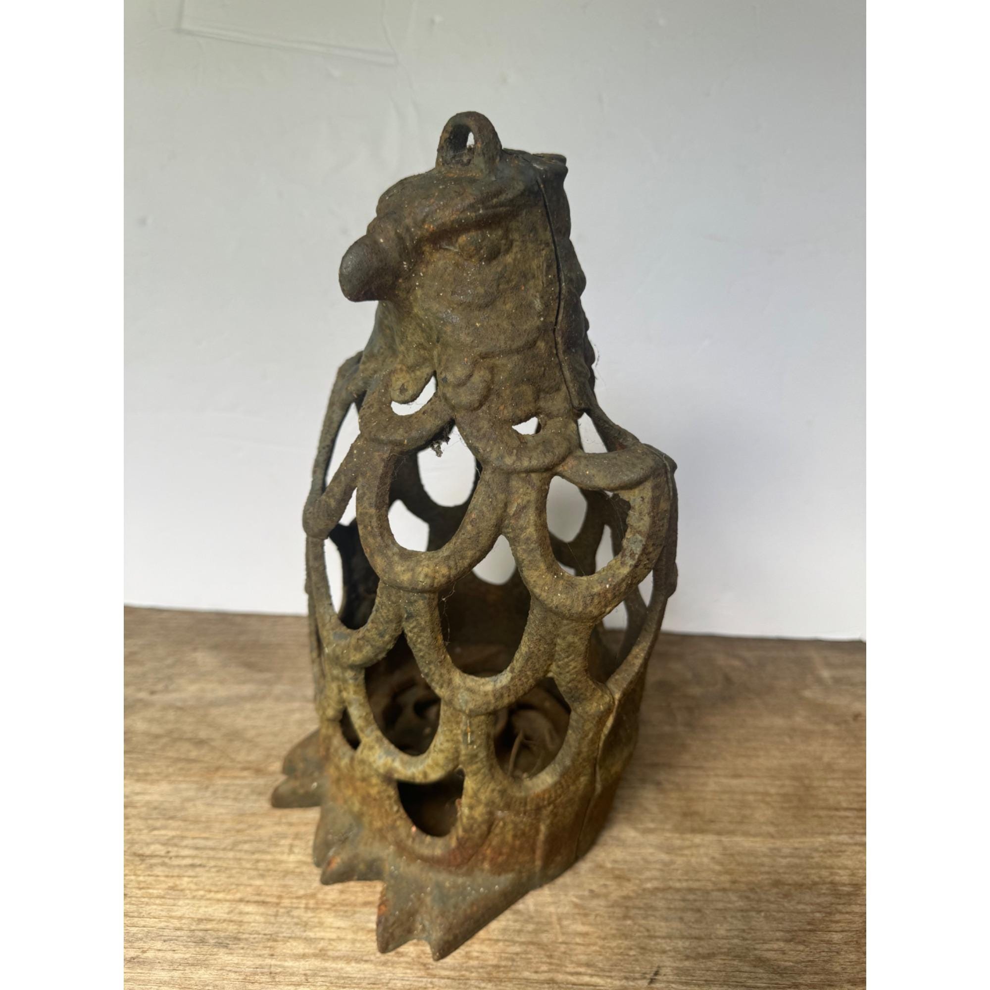 Japanese Cast Iron Eagle Lantern Hanging Tea Light Brutalist Japanese Cast Iron Eagle Lantern Hanging Tea Light Brutalist
