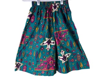 Vintage 80s/90s Southwestern High Waisted Elastic Waist Shorts/ Side Pockets Mom Fashion/ Womens Size Medium