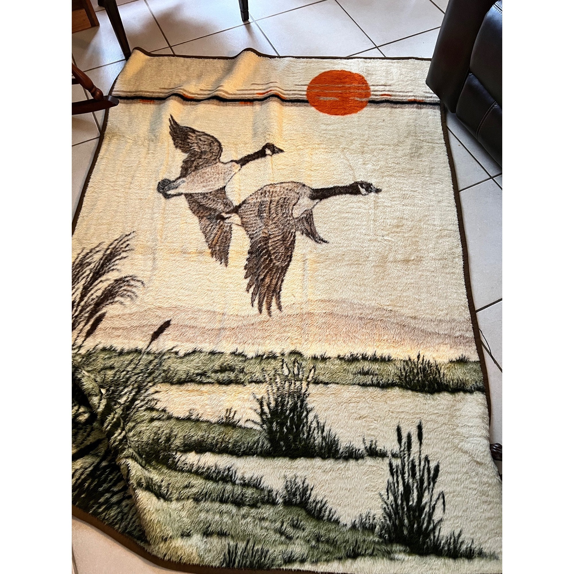 Vintage Biederlack Lodge Geese Reversible Blanket 57 X 74 Etsy