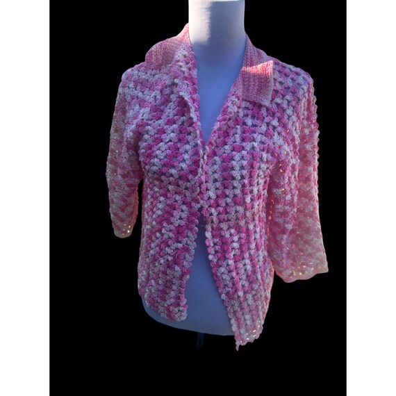 Vintage Women's Handmade Pink Crochet Doily Scall… - image 1