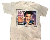Vintage 90s Elvis Presley Postage Stamp T-Shirt Size Large Single Stitch Anvil