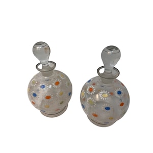 Czechoslavak Perfume Bottles Bottles Set of 2 Hand Painted Flowers