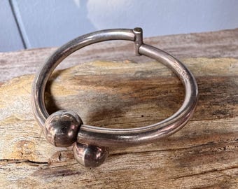 Mexico 925 Sterling Silver Hinged Bangle Bracelet Double Ball Modernist Small