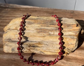 Vintage Venetian Millefiori Red Art Glass Bead Necklace 18” 10mm Barrel Clasp