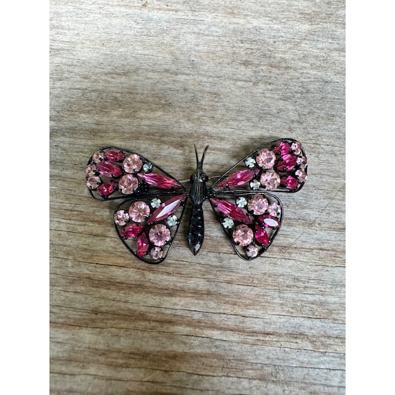 Vintage Signed Butler Wilson Rhinestone Butterfly Brooch Pin