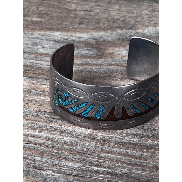 E. Tsosie Navajo Silver Micro Inlay Cuff Bracelet 25.11g