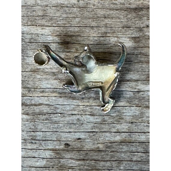 Heavy 3D Sterling Silver Cat With 14KT Gold Ball … - image 7