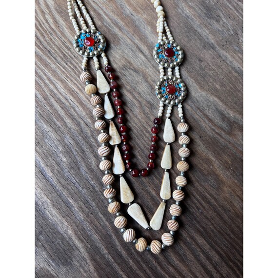 Rare Boho Statement Piece Necklace Bone Carnelian - image 1