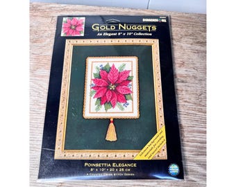 Dimensions Poinsettia Elegance Counted Cross Stitch Kit 8680 Gold Nuggets 8x10